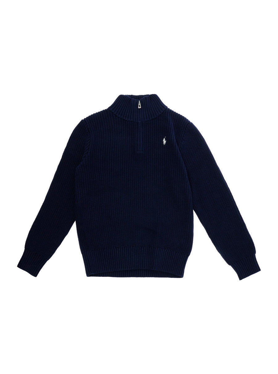 Half-Zip Sweater Blue Cotton Hoods & Sweatshirts
