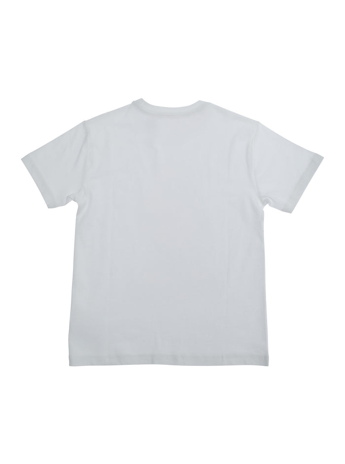 Crew Neck T-Shirt With Large Logo Print On The Front White Cotton Boy Tshirts And Polo Shirts