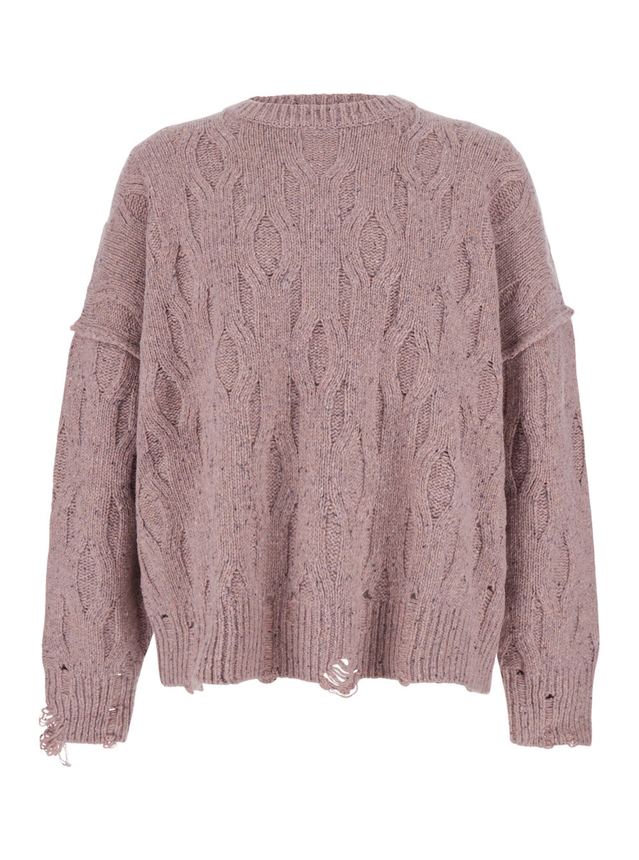 Distress Knit Sweater Pink Cotton Blend Tops