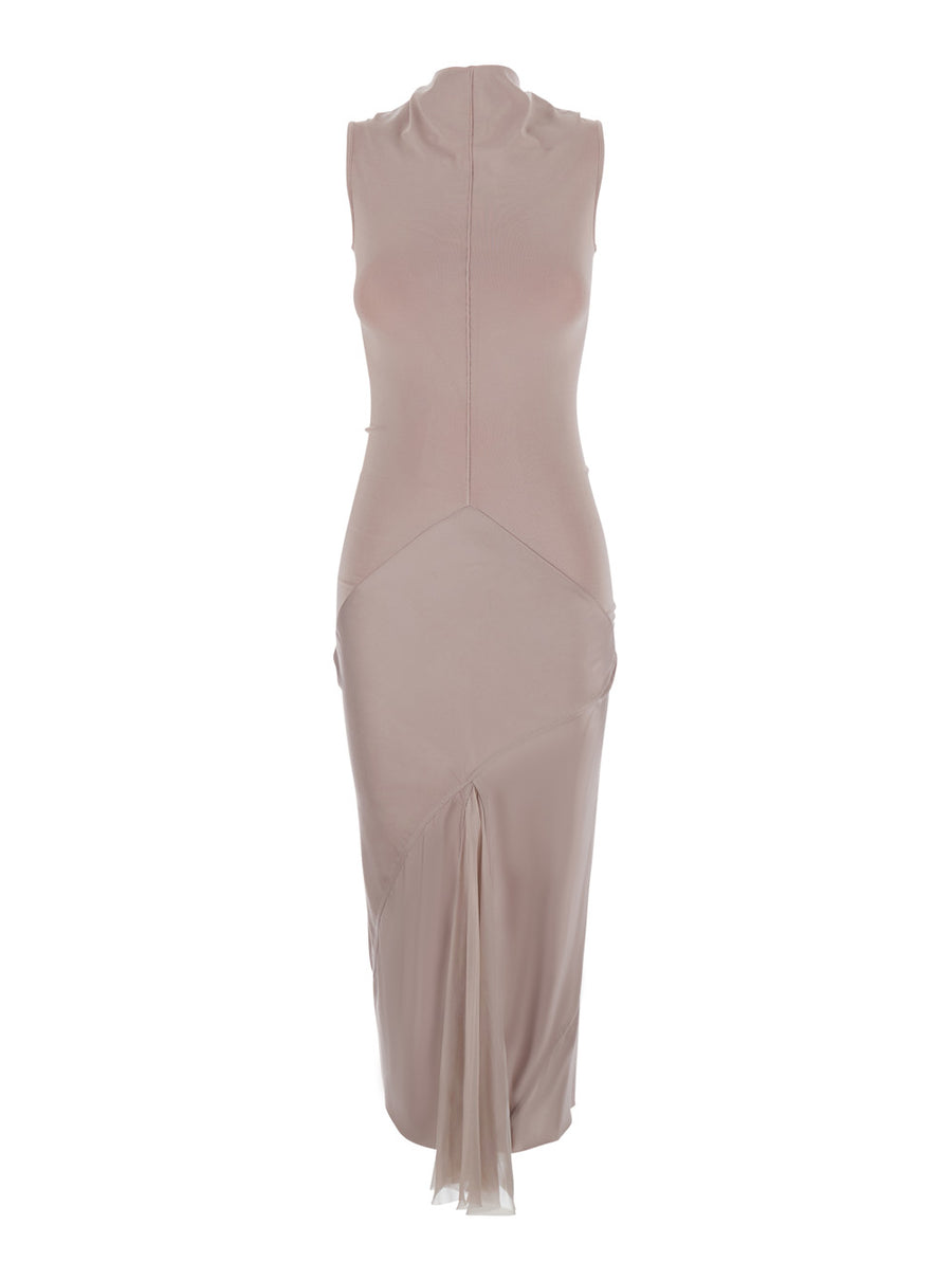 Sliced V-Neck Dress Pink Tech Fabric