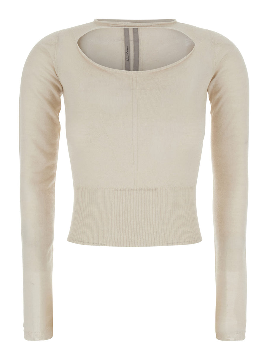 Cropped Cashmere Sweater, Beige Tops
