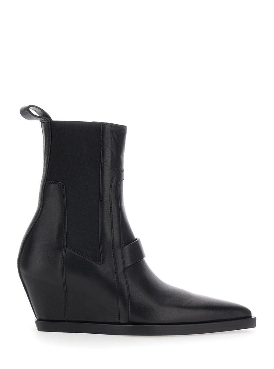 Ankle Boots Sharp Wedge Sliver Leather Black