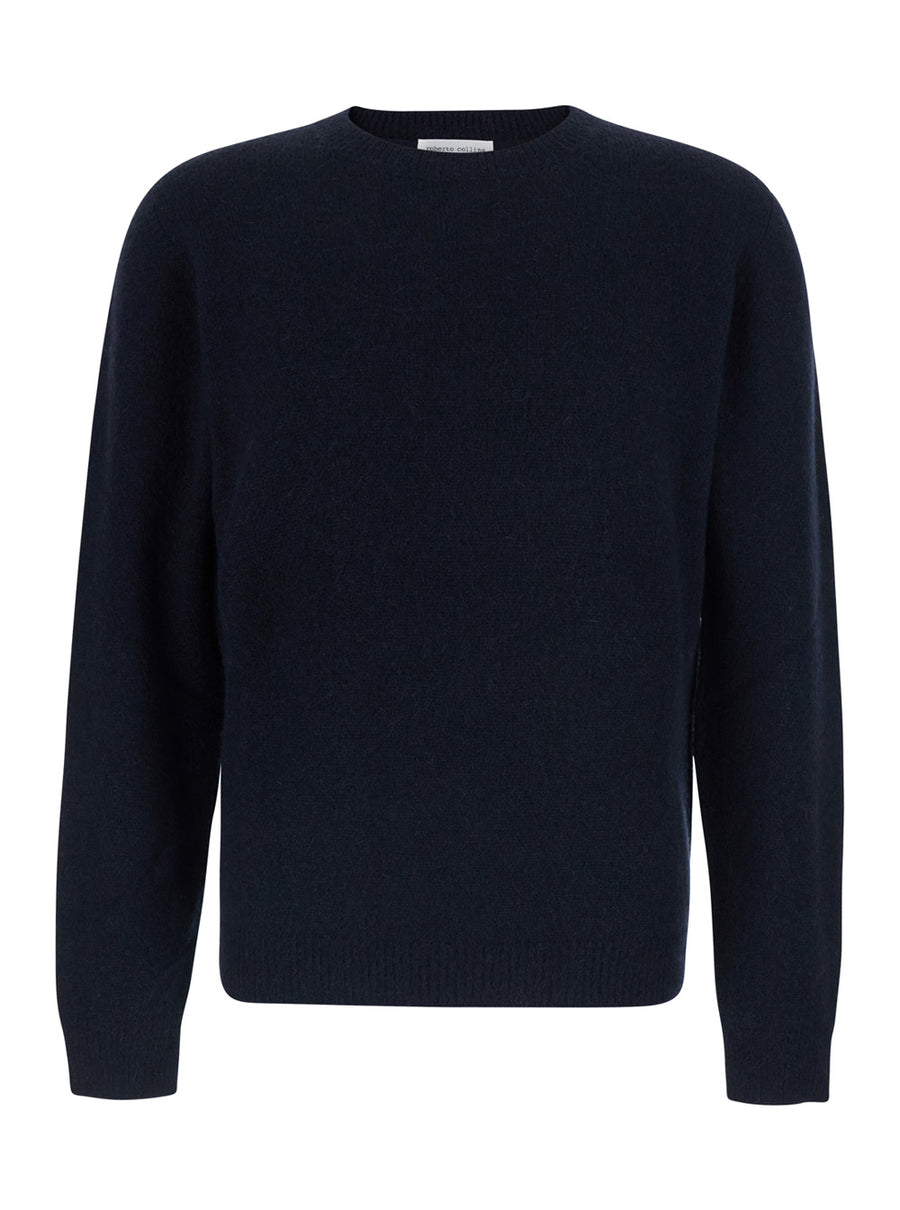 Crew Neck Wool Sweater, Blue Virgin Tops