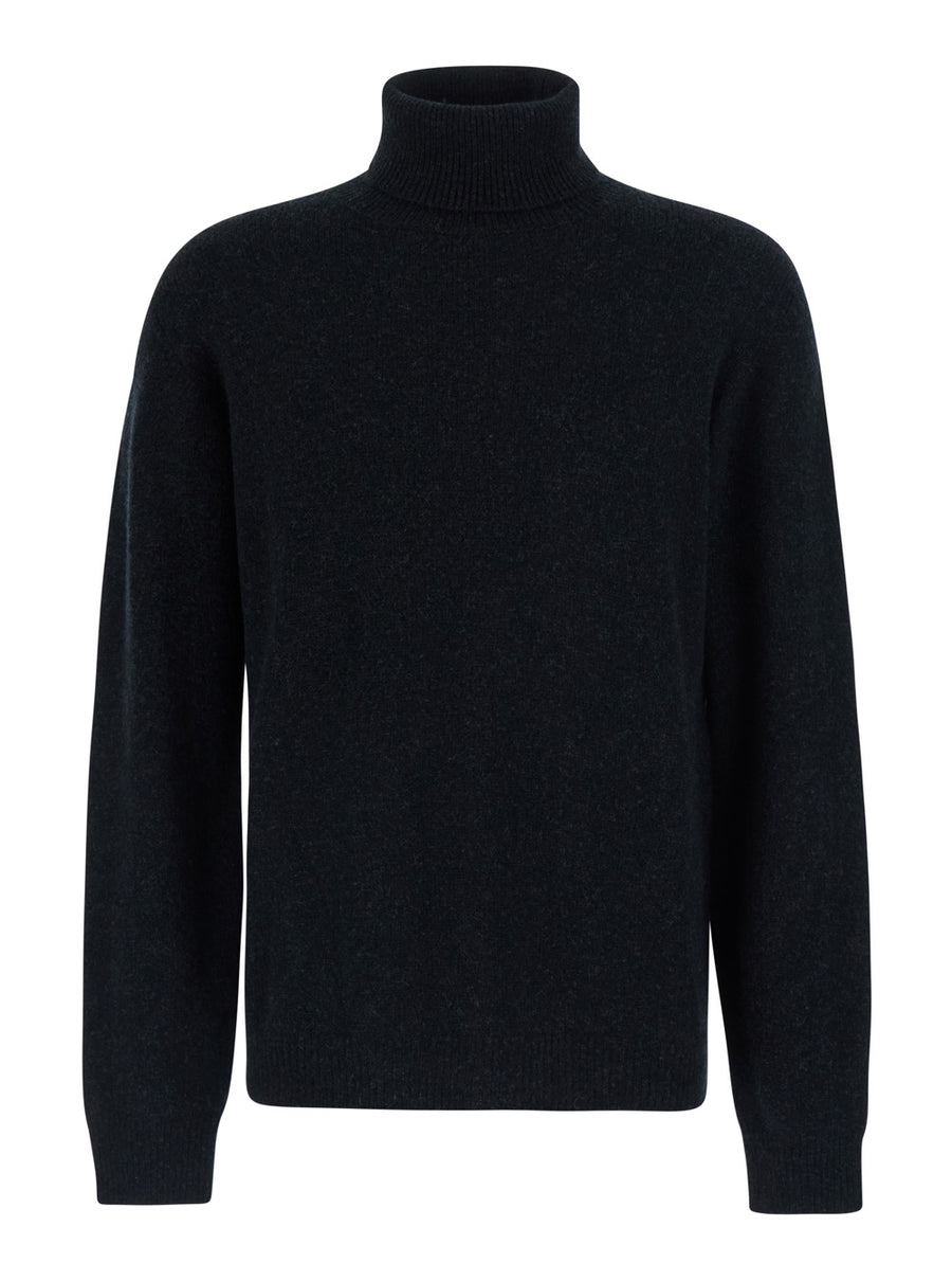 Turtleneck Sweater Black Wool Virgin Tops