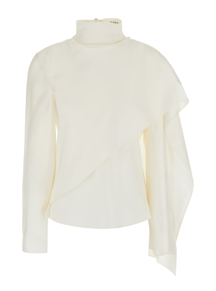 Silk Top With Scarf Detail White Tops