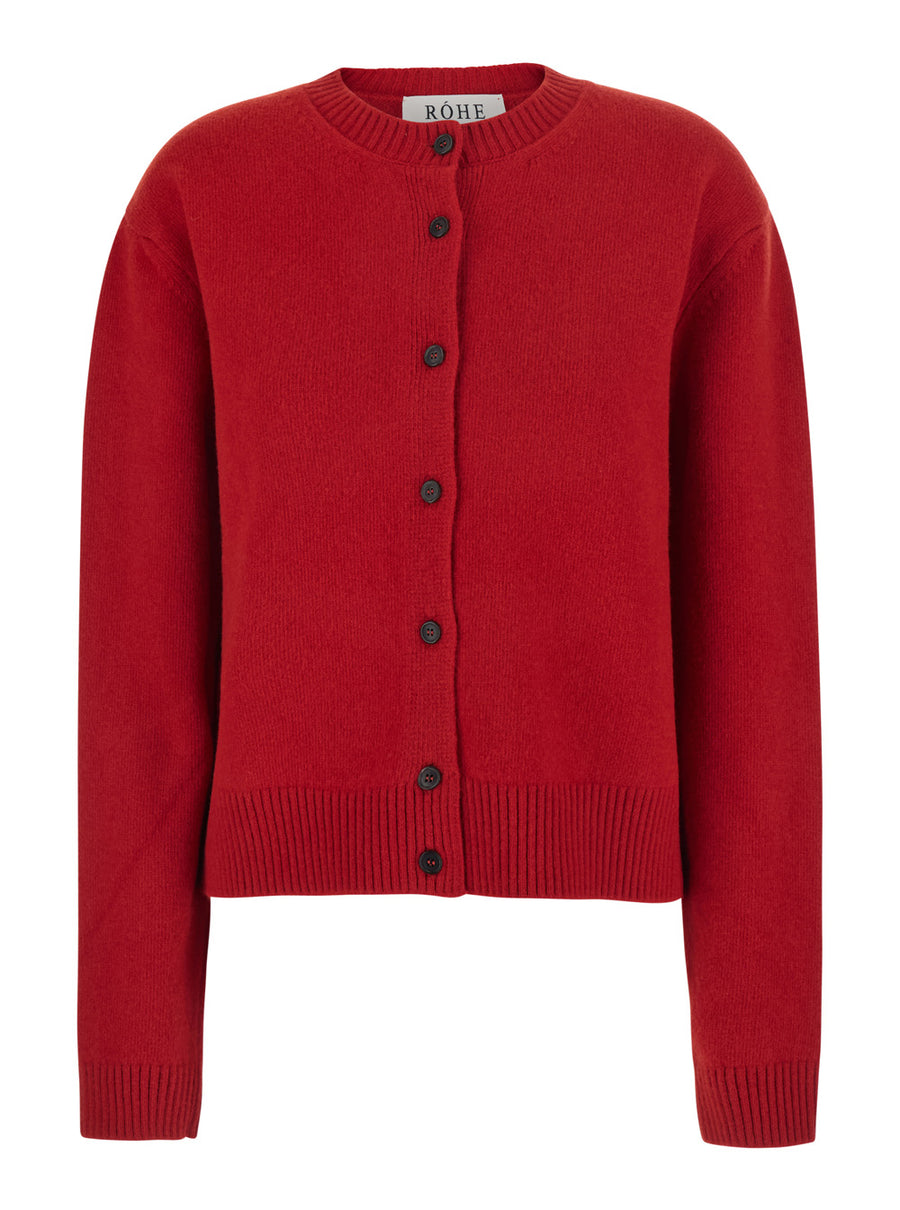Cardigan V-Neck Red Wool Tops