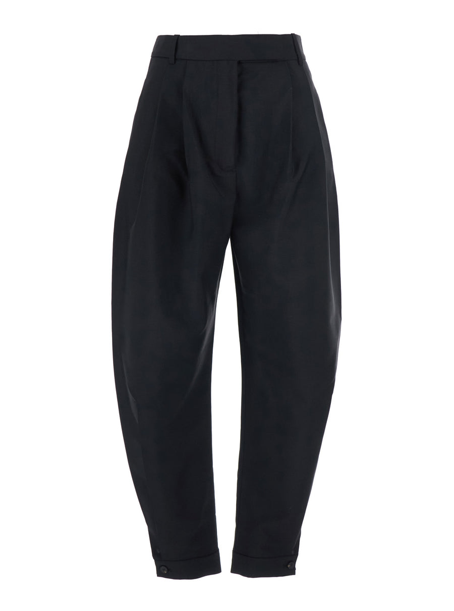 Wool Blend Pants With Cuff Hem Black Virgin Trousers