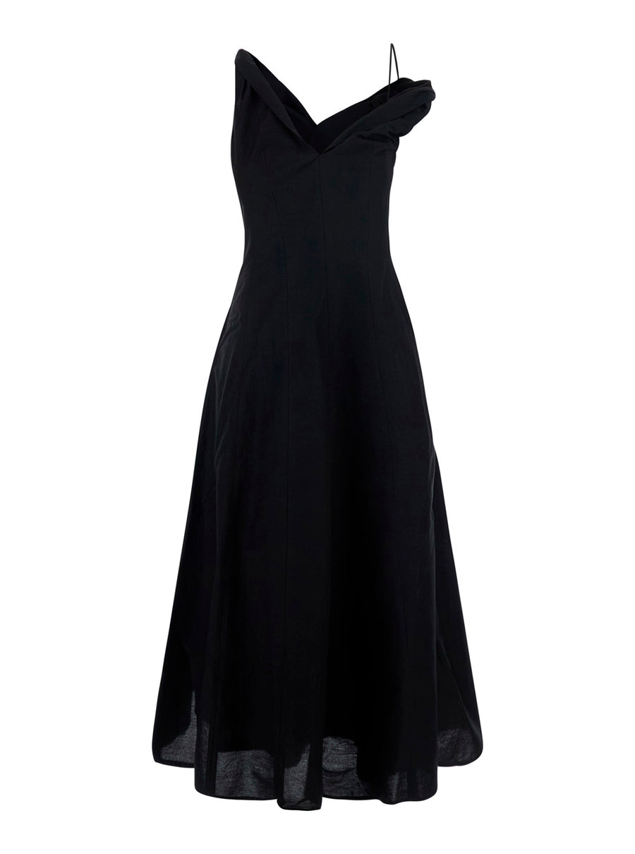 Dress With Asymmetric Straps Black Cotton