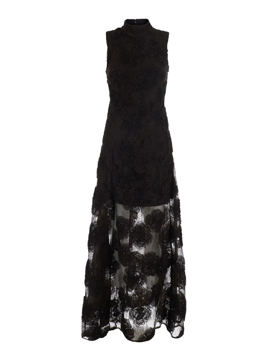 Long Sleeveless Dress Brown Polyamide