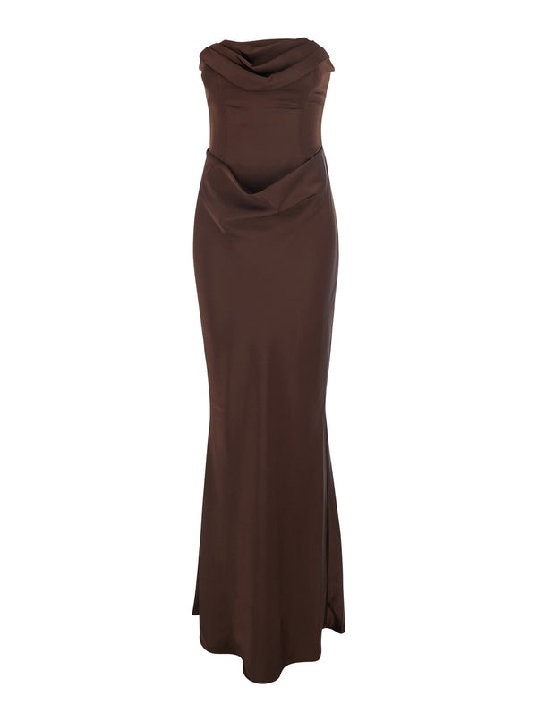 Long Sleeveless Dress Brown Polyester