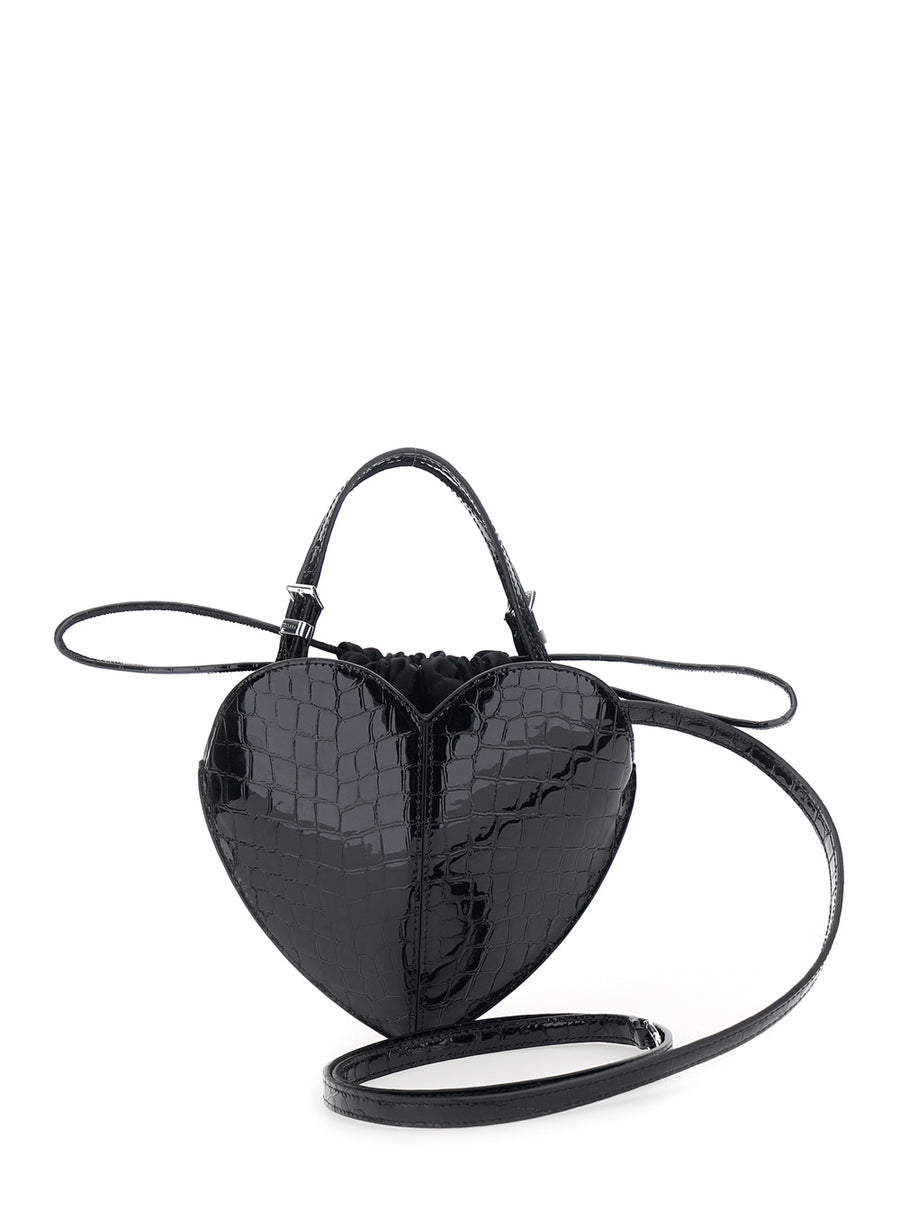 Handbag Heart-Shaped Patent Leather Black Handbags