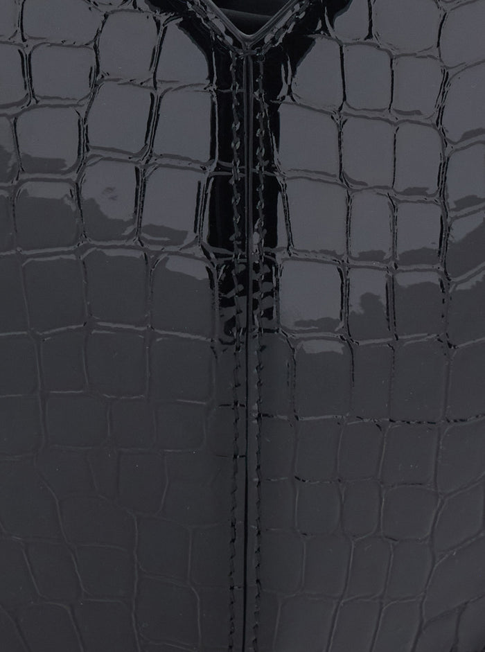 Black Handbag With Heart Silhouette And Embossed Crocodile Effect Patent Leather For Women Hand Bags