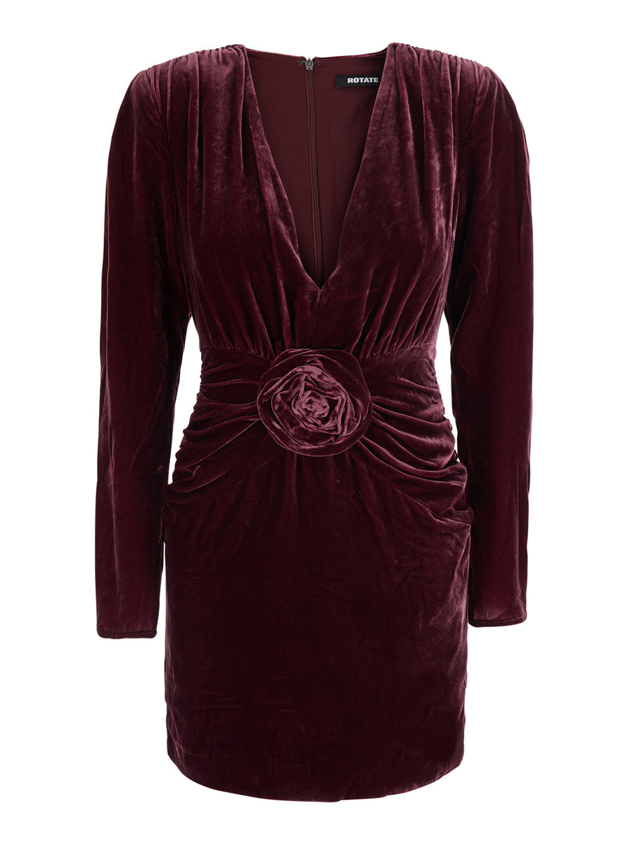 Mini Dress Silk Velvet Bordeaux Viscose