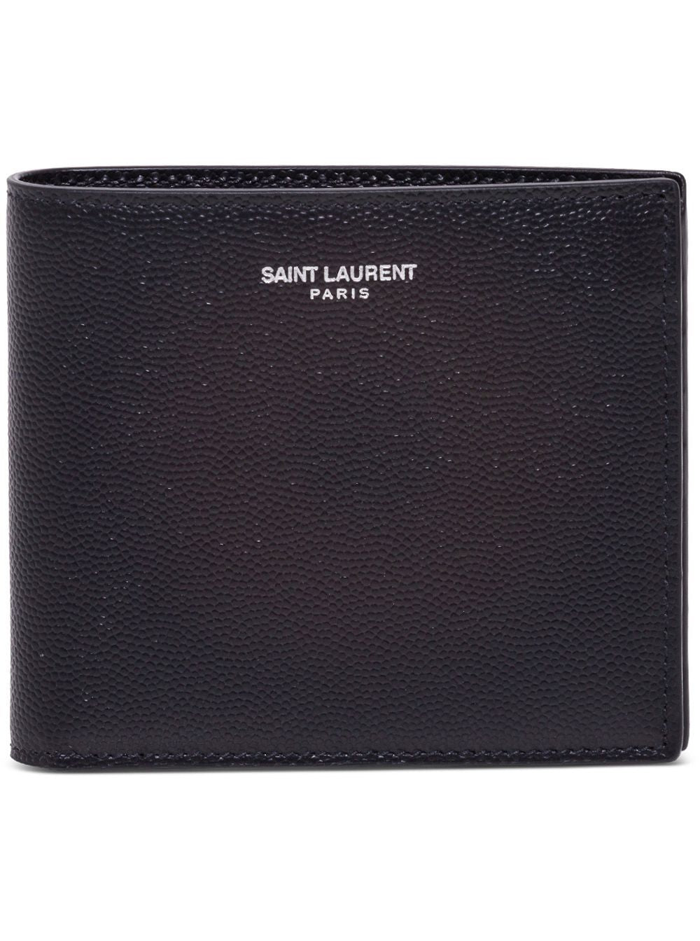 Black Leather Bifold Wallet With Saint Laurent Logo For Men Calf Products