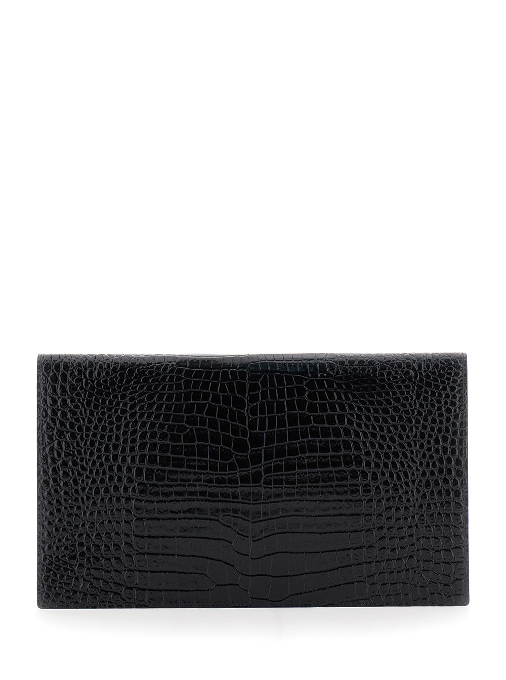 Clutch Logo With Plate On The Front Black Leather For Women Calf Clutches And Pochettes
