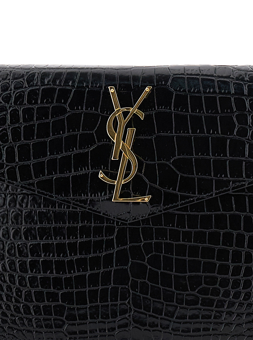 Clutch Logo With Plate On The Front Black Leather For Women Calf Clutches And Pochettes