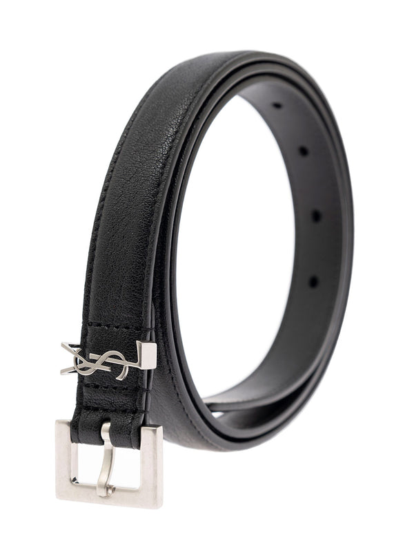 Leather Belt Black With Silver Buckle Lambskin