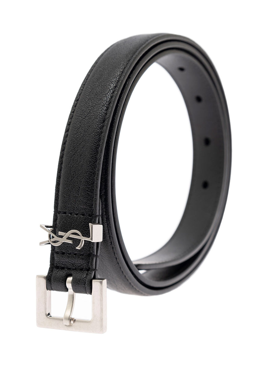 Leather Belt Black With Silver Buckle Lambskin