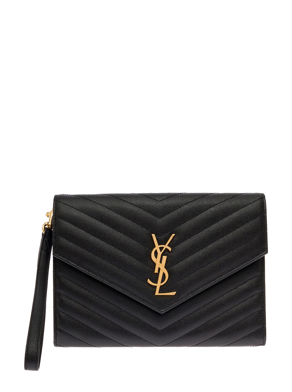 Ysl New Pouch Mono Grain De Poudre Techno Sl Black Calf Clutches And Pochettes