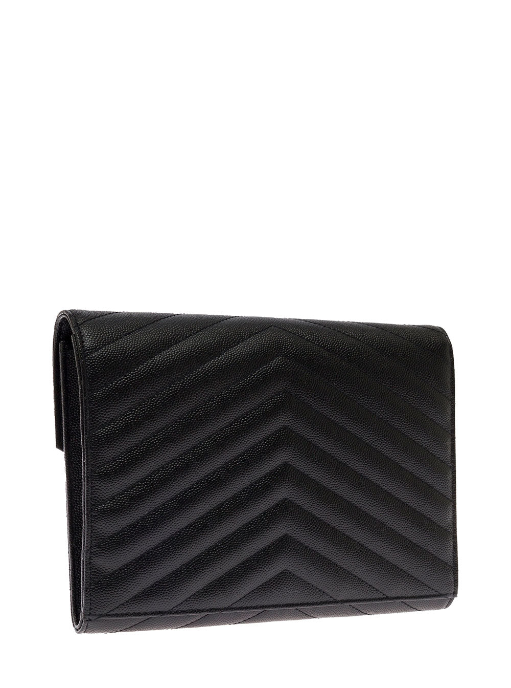 Ysl New Pouch Mono Grain De Poudre Techno Sl Black Calf Clutches And Pochettes