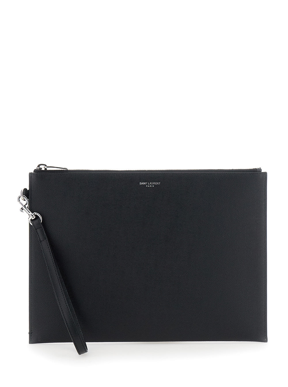Pouch With Logo Embossed On The Front Black Leather For Men Calf Clutches And Pochettes