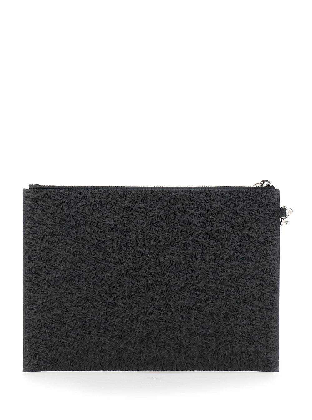 Pouch With Logo Embossed On The Front Black Leather For Men Calf Clutches And Pochettes