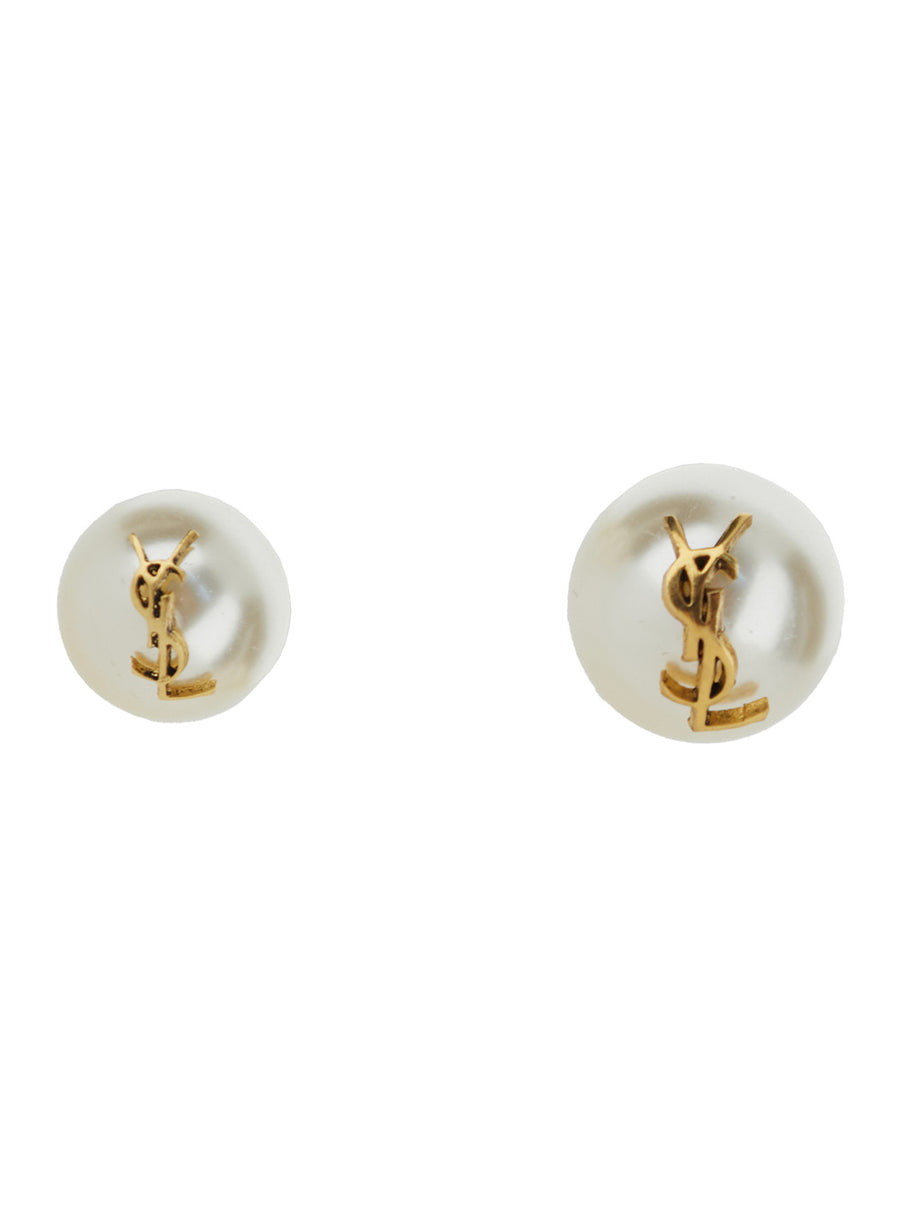 Asymmetric Pearl Earrings, Brass Metallic