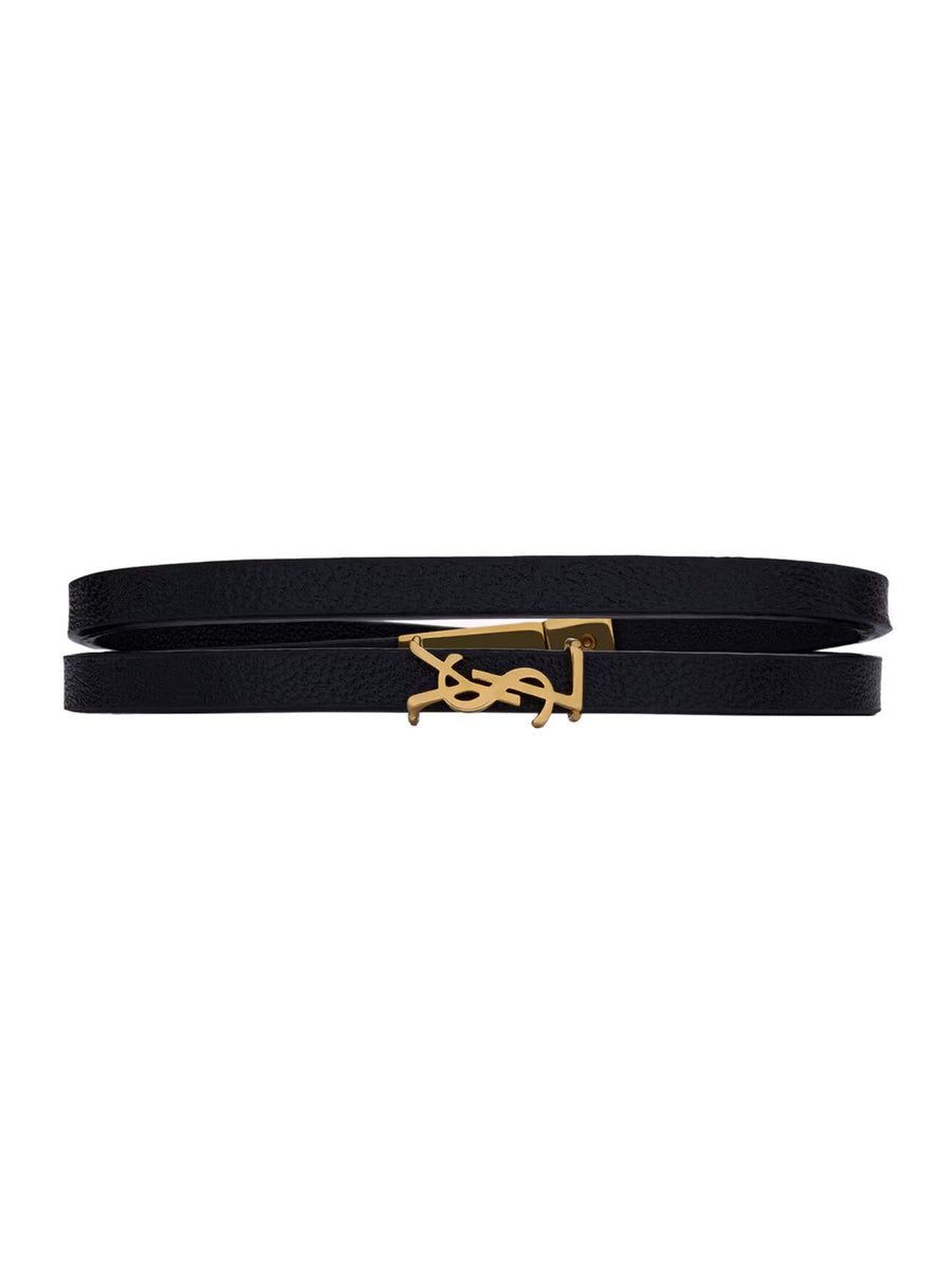 Double Wrap Bracelet, Black Grained Leather Lamb Bracelets