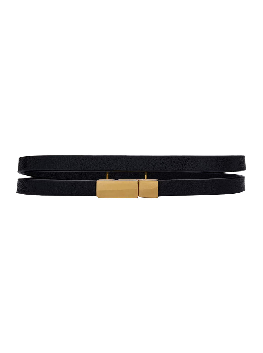 Double Wrap Bracelet With Cassandre Plate On Front Black Grained Leather For Women Lamb