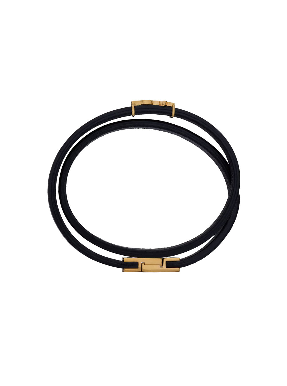 Double Wrap Bracelet With Cassandre Plate On Front Black Grained Leather For Women Lamb