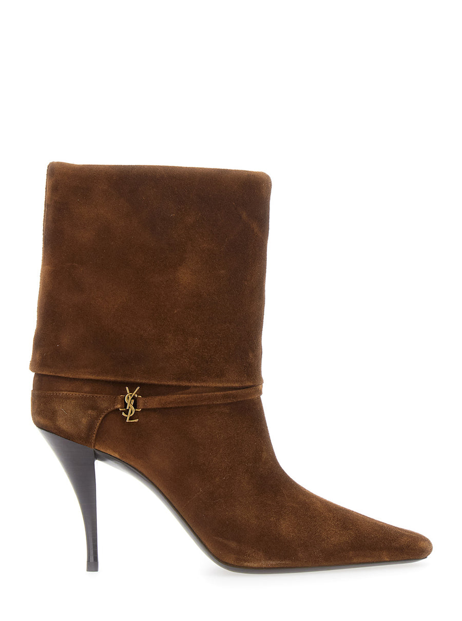 Ankle Strap Booties Niki Brown Suede Calf Leather Boot