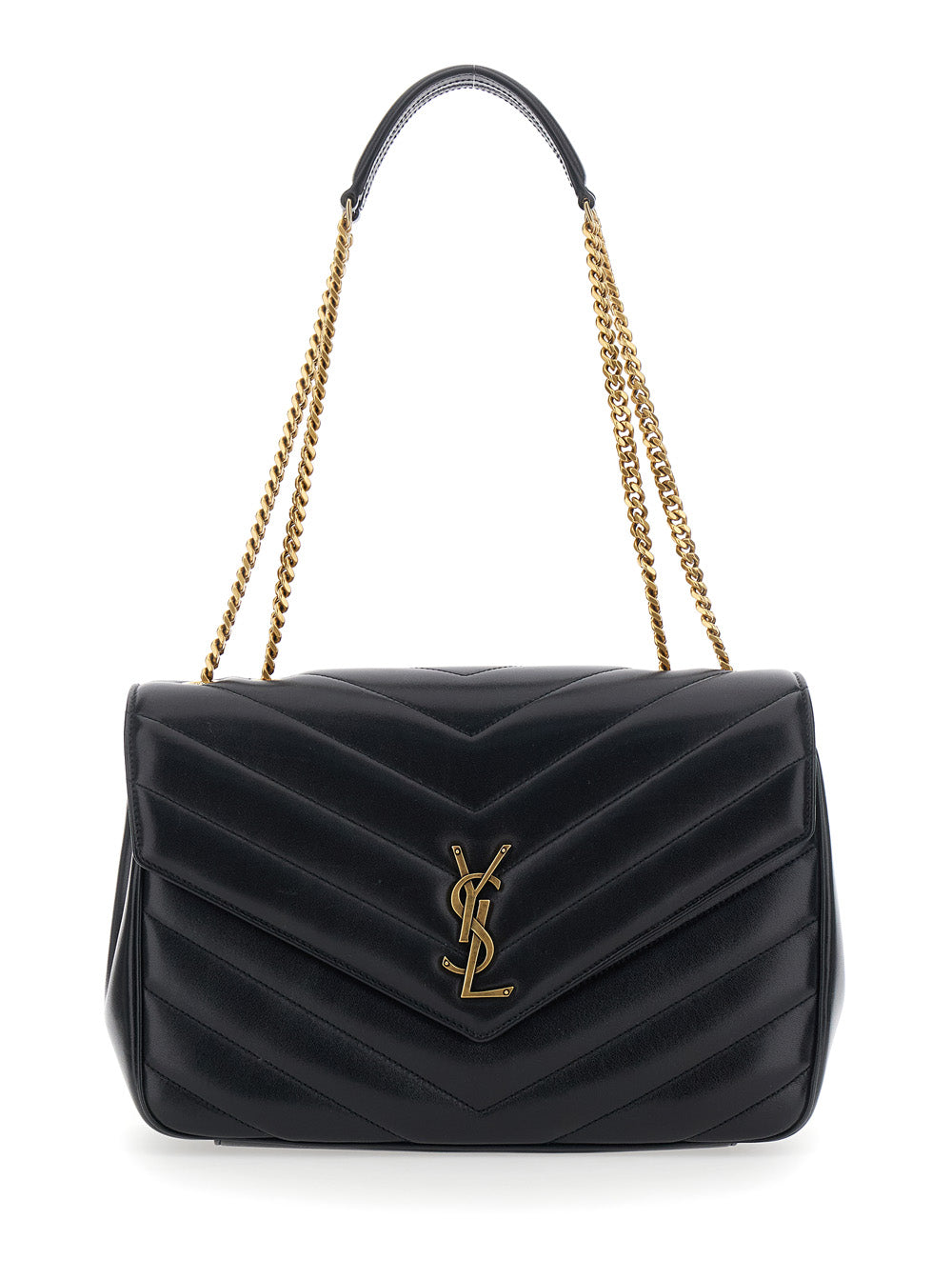 Crossbody Bag Loulou Large With Sliding Chain Strap And Cassandre Plaque On Front Black Leather For Women