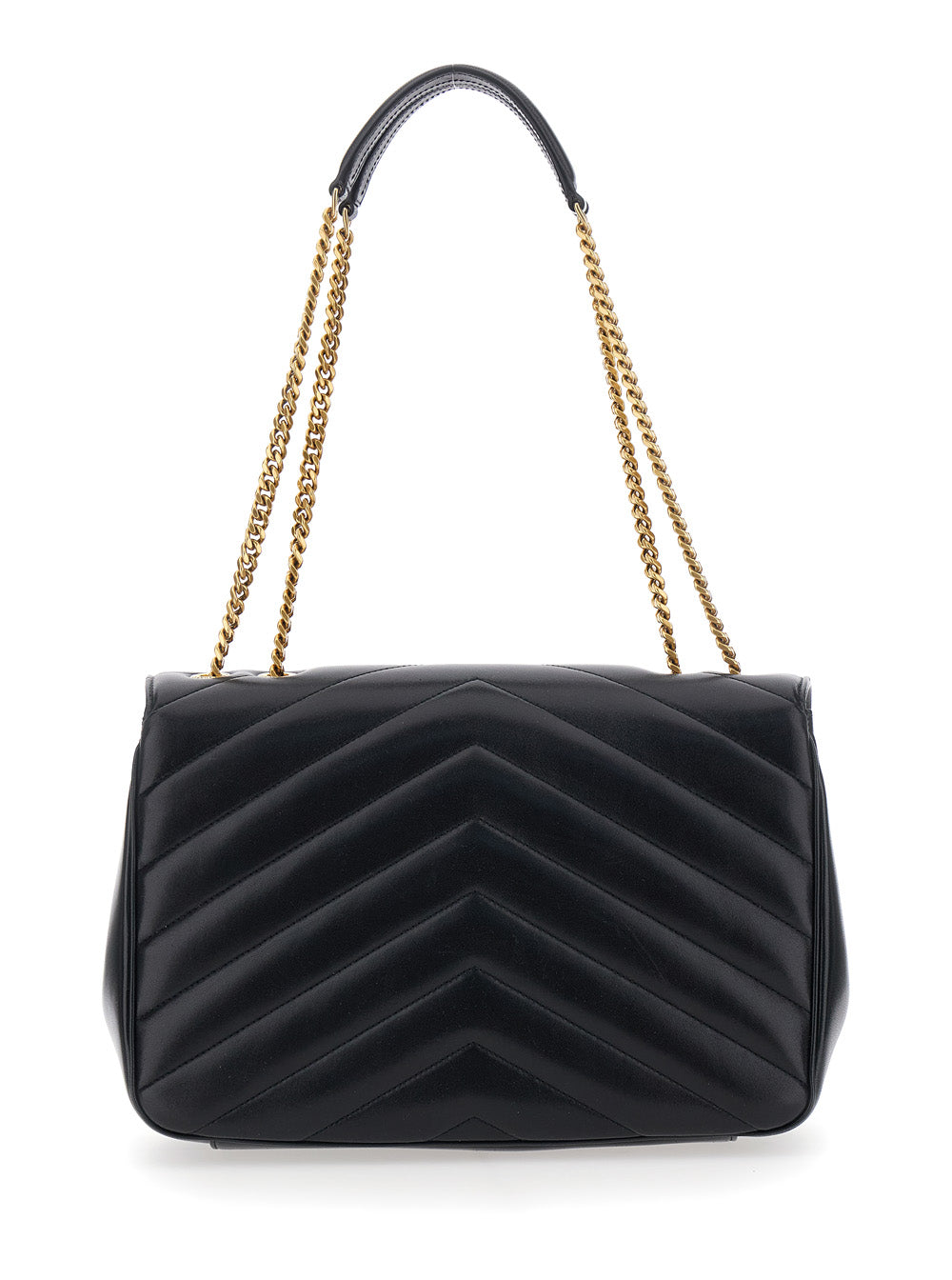 Crossbody Bag Loulou Large With Sliding Chain Strap And Cassandre Plaque On Front Black Leather For Women