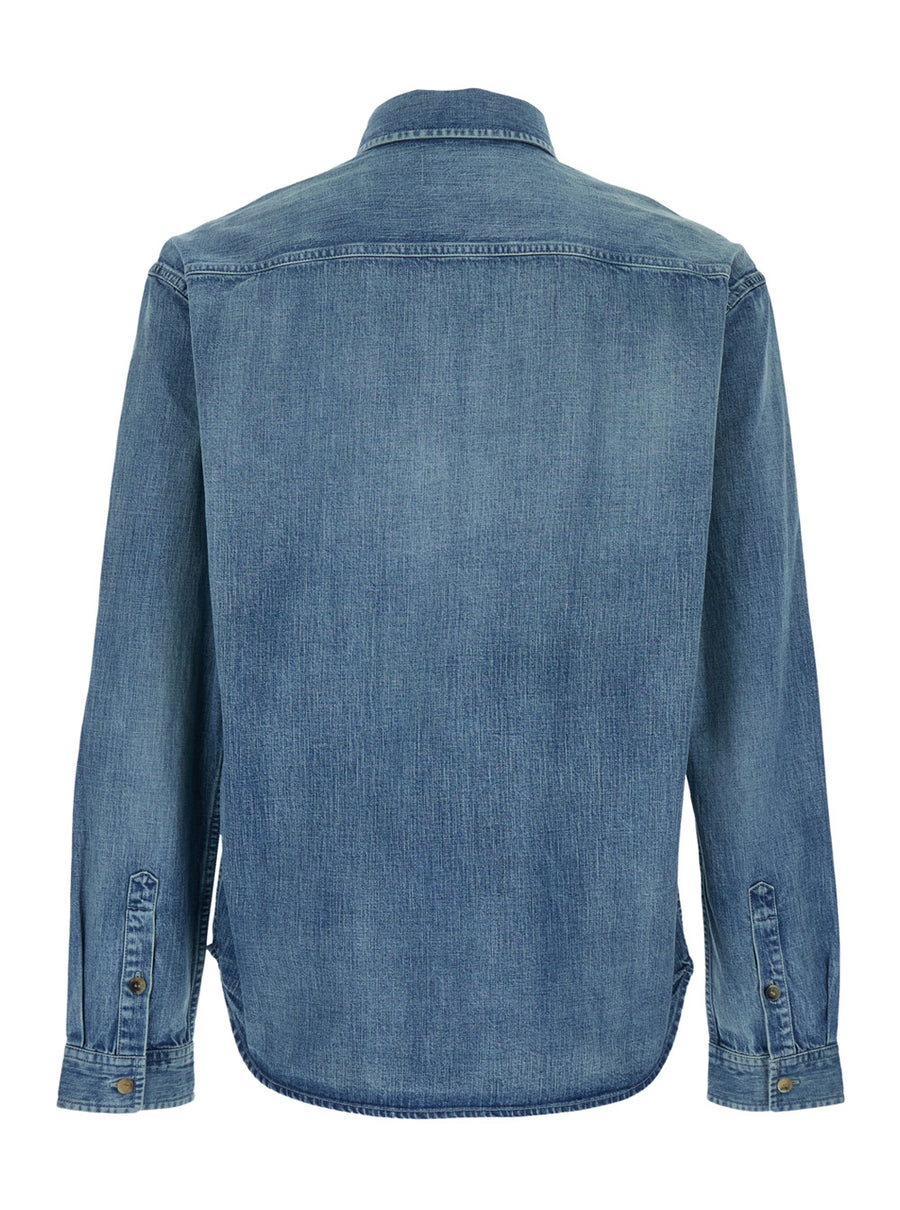 Shirt Classic Collar Light Blue Denim Textile