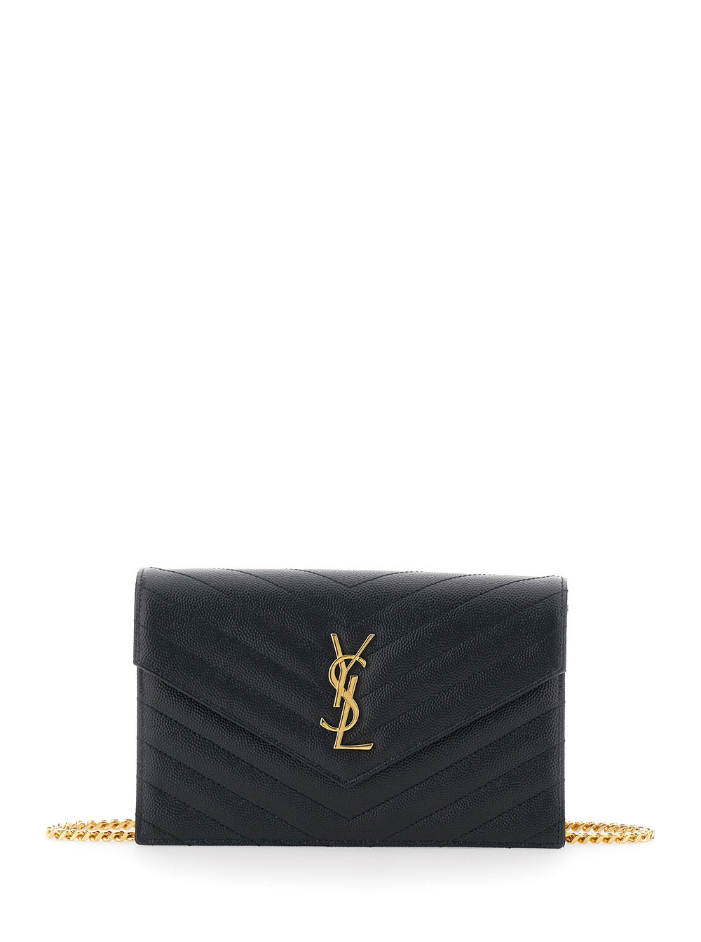 Envelope Clutch Cassandre With Chain Strap Black Leather For Women Calf Crossbody Bags