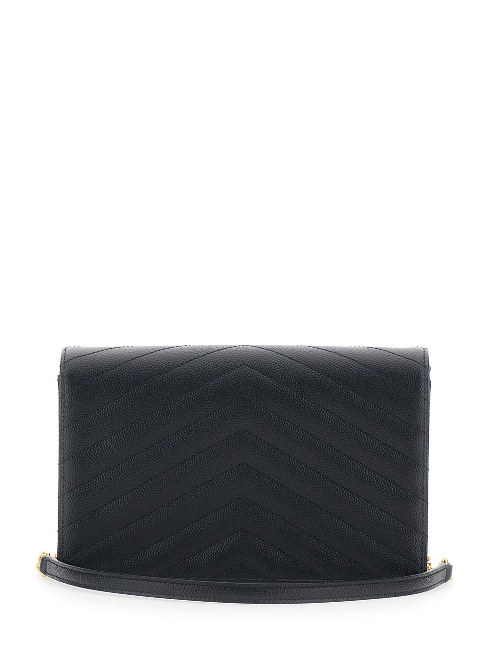 Envelope Clutch Cassandre With Chain Strap Black Leather For Women Calf Crossbody Bags