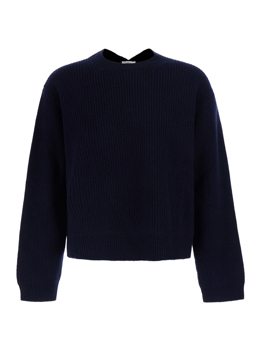 Mens Ribbed Wool Sweater, Blue Tops