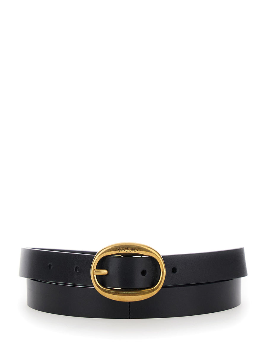 Belt With Oval Buckle — Black Leather
