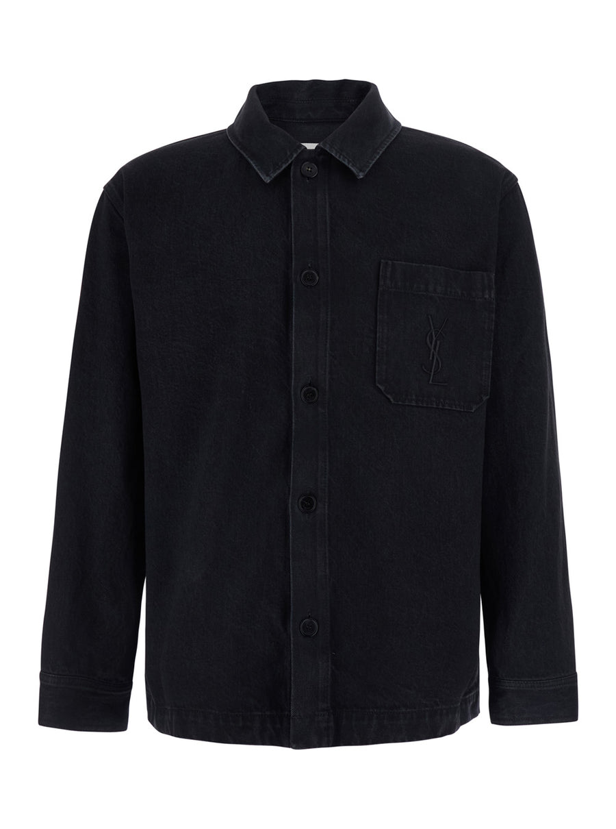 Shirt With Cassandre Embroidery, Black Cotton