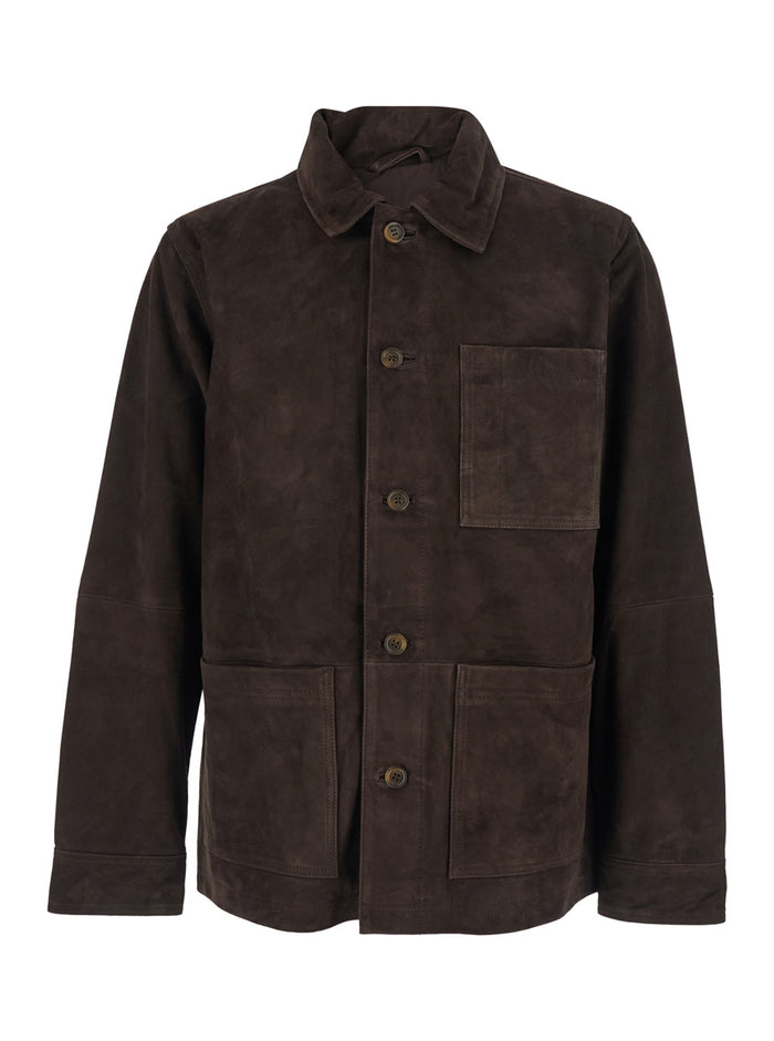 Jacket Camoscio Brown With Leather Front Closure Men