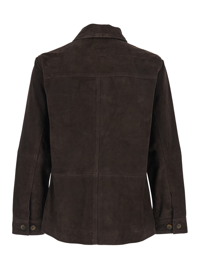 Jacket Camoscio Brown With Leather Front Closure Men