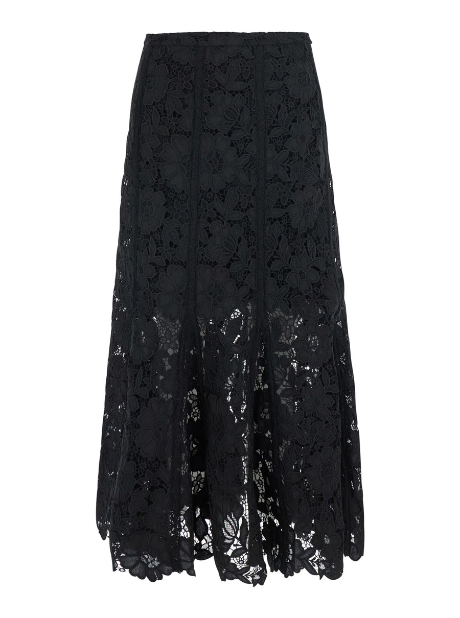 Midi Skirt Lace Black Polyamide