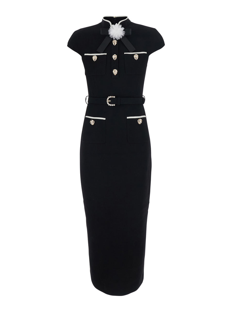 Midi Dress Black Wool Crepe