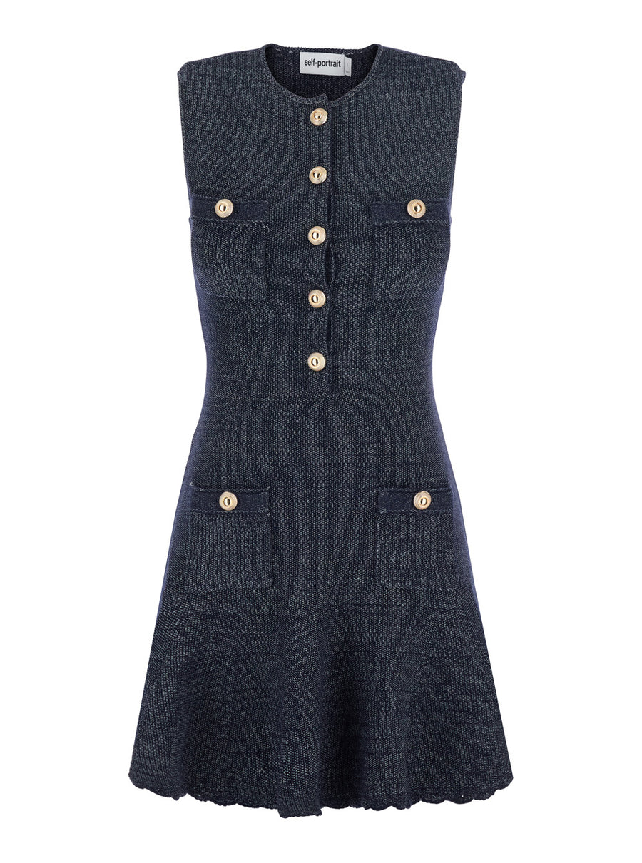 Sleeveless Textured Mini Dress With Blue Collar Cotton