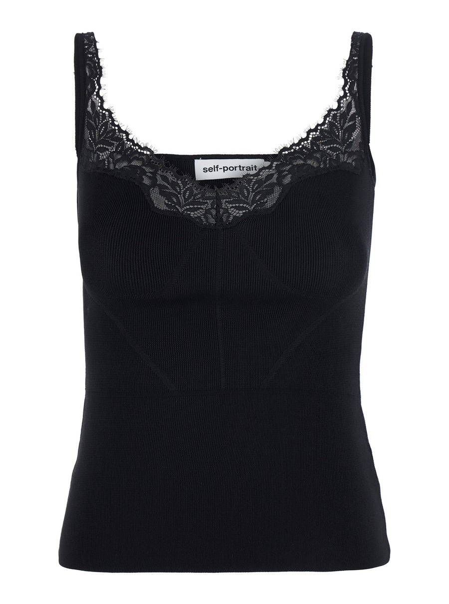 V-Neck Knit Top Black Viscose Tops