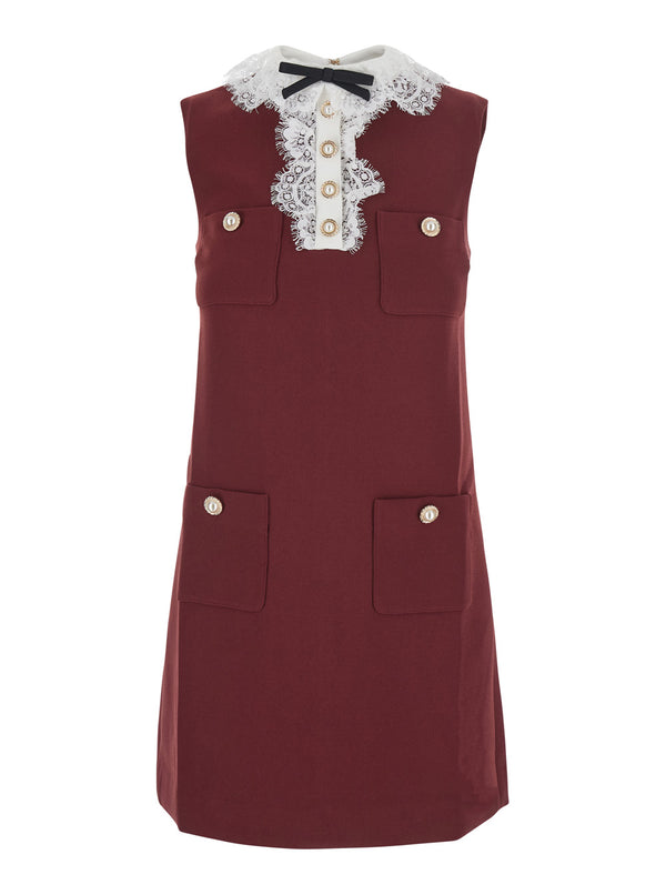Mini Dress Bordeaux Crepe Burgundy Polyester