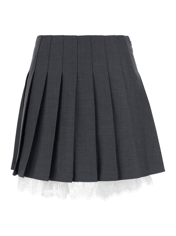 Skirt With Lace Trim, Grey