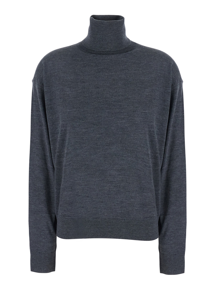 V-Neck Pullover Freda Grey Wool Virgin Tops