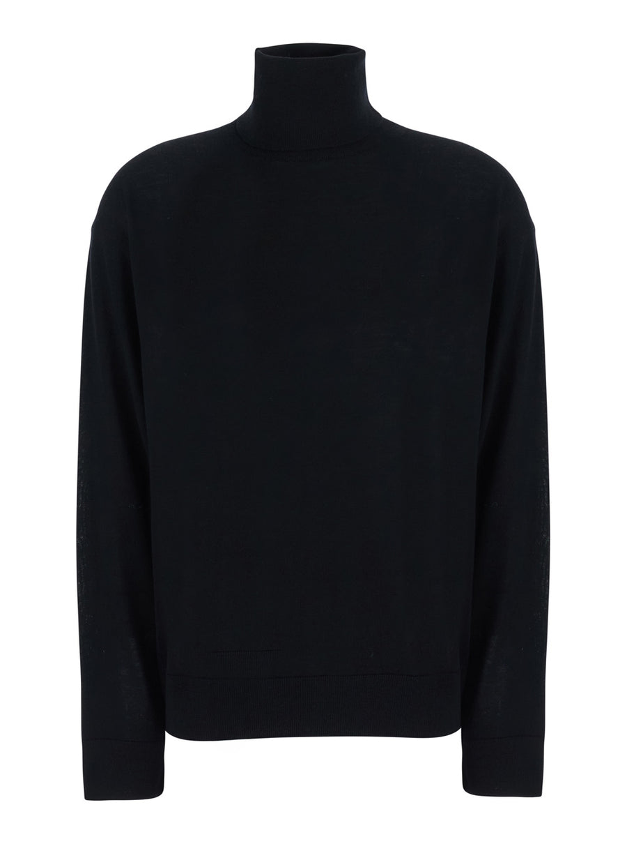 V-Neck Sweater Freda Black Virgin Wool Tops