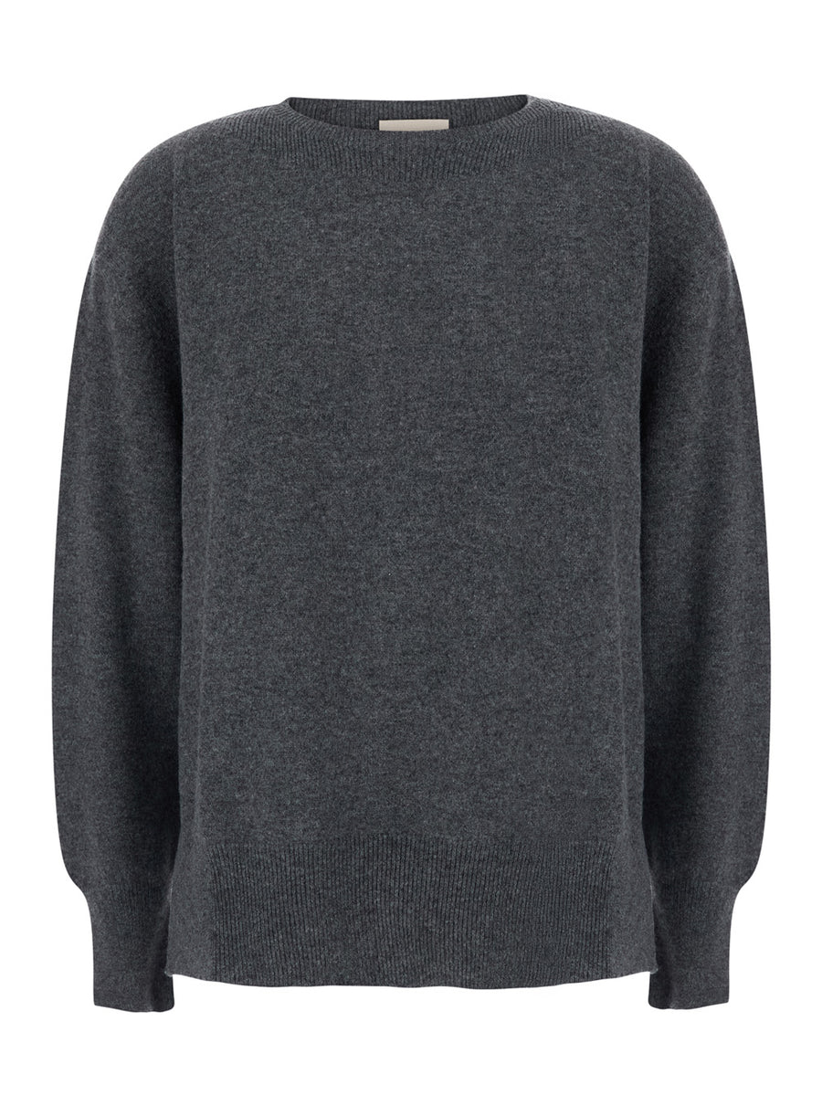 V-Neck Pullover Grey Cashmere Wool Tops